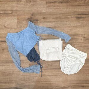 Contemporary Dance Costume Set White & Light Blue Weissman Competition Outfit